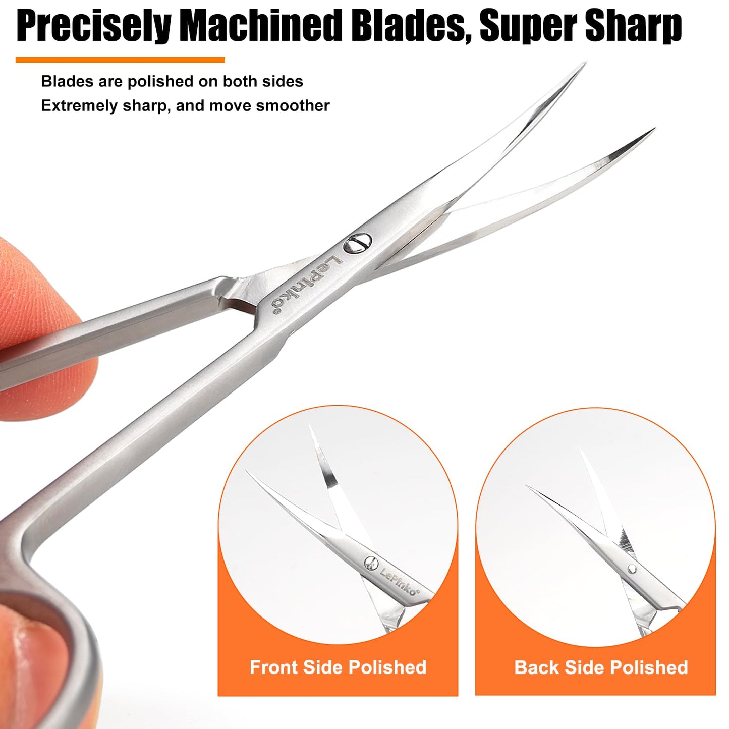 LePinko Professional Cuticle Scissors, Fully Forged, Sharper and More Wear-resistant, Long Blades