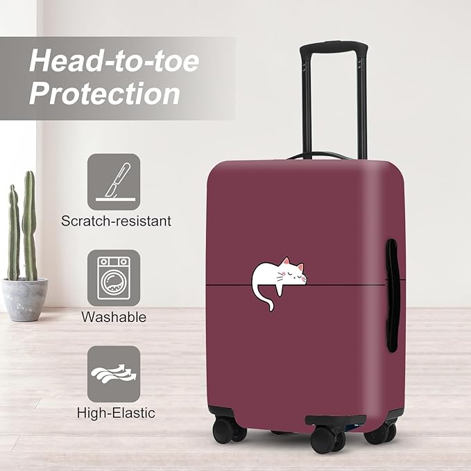 Cute Kitty Pattern Luggage Cover, Washable Suitcase Protector Simple Tiny Cat Design Anti-scratch for 32",34"Bag