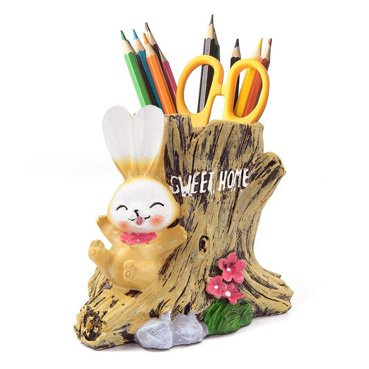 Rabbit Pencil Holder Cute Bunny Pen Container Pencil Cup Animal Pen Holder Desktop Organizer Makeup Brush Holder for Home Office Decoration Christmas Easter Kid School Student Gift (with Stump)