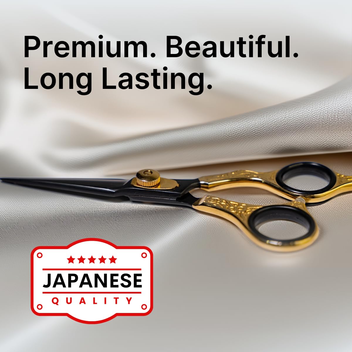 H&S GoldBlack Hair & Beard Cutting Scissors Japanese Steel Shears, 6.5 Inch