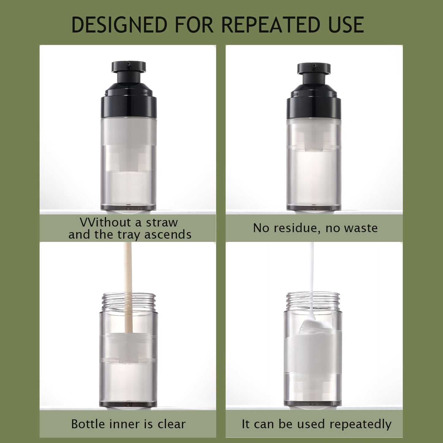 XQNCBY 5 Pack 1oz / 30ml Airless Pump Bottles for Travel: Wide Caliber Vacuum Lotion Dispenser with Clear Organizer Case, Leakproof Refillable Cosmetic Containers for Skincare, Serum, Foundation