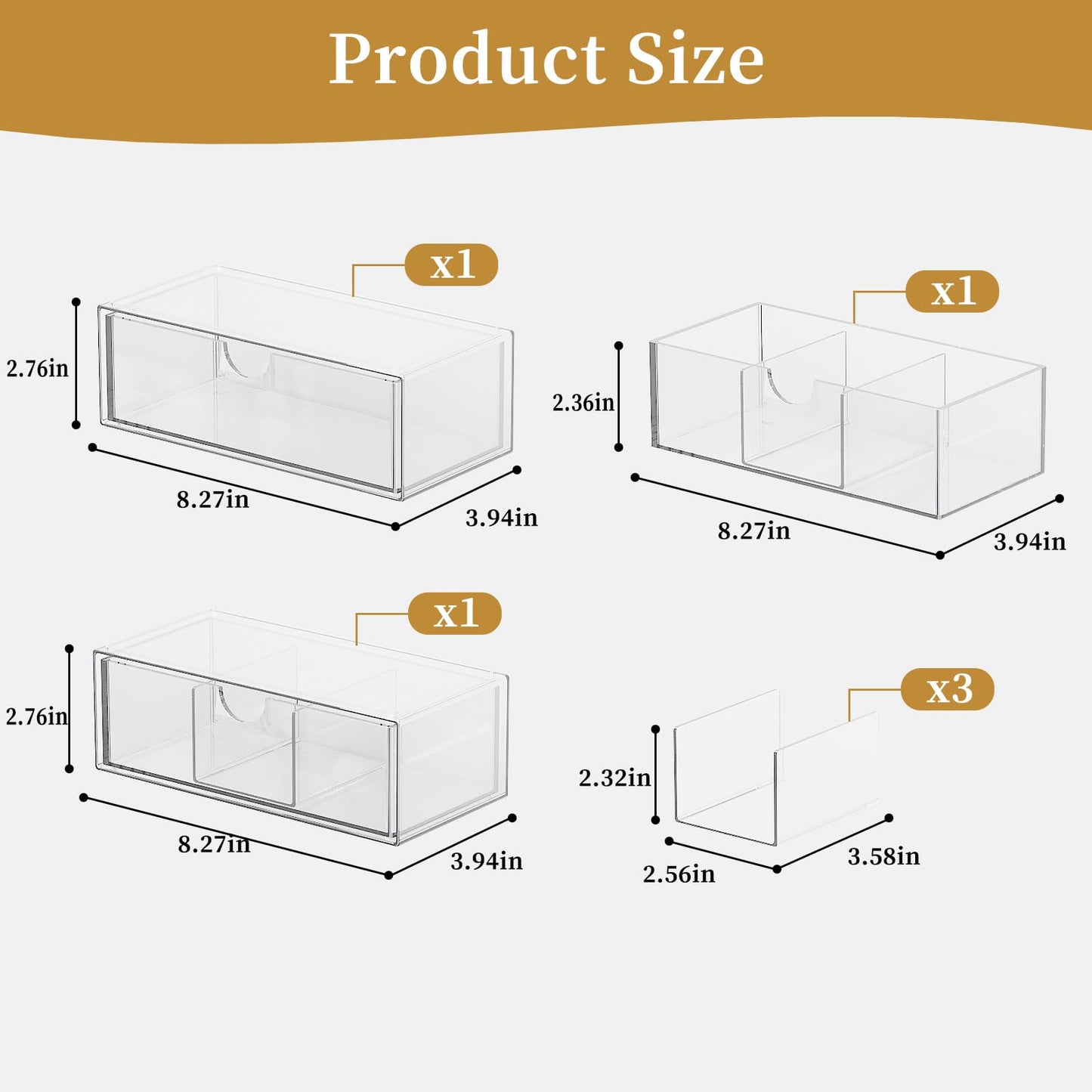 EAROND Medicine Cabinet Organizer with Removable Dividers, 3-Tier Stackable Drawer Storage for Bathroom, RV, Vanity, Countertop & Desk