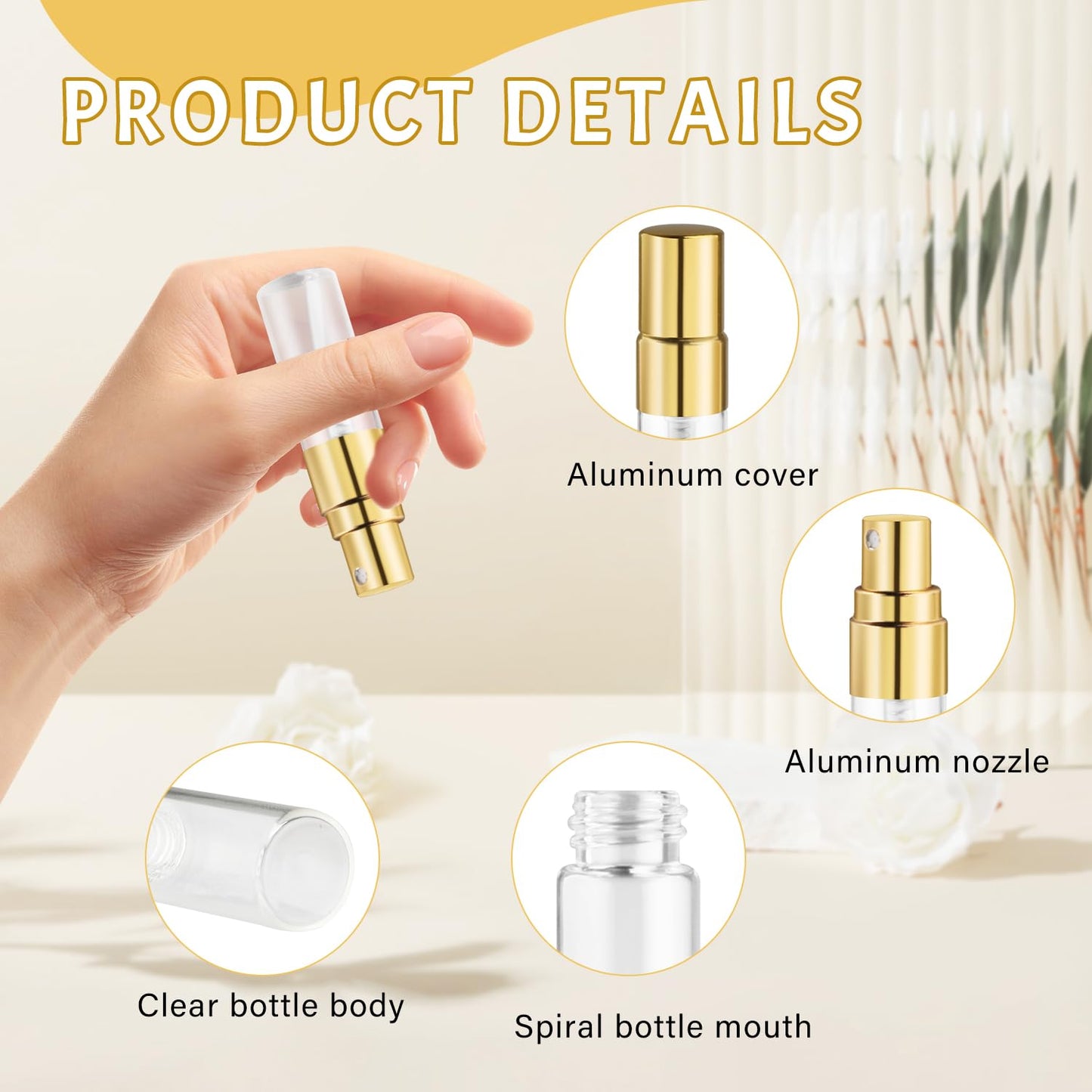 BOSMIOW 30Pcs 2ml Empty Clear Glass Mist Spray Bottle with Golden Aluminized Nozzle,Refillable Mini Perfume Atomizer,Travel Sample Liquid Bottle,Makeup Container for Perfume,Air Fresheners,