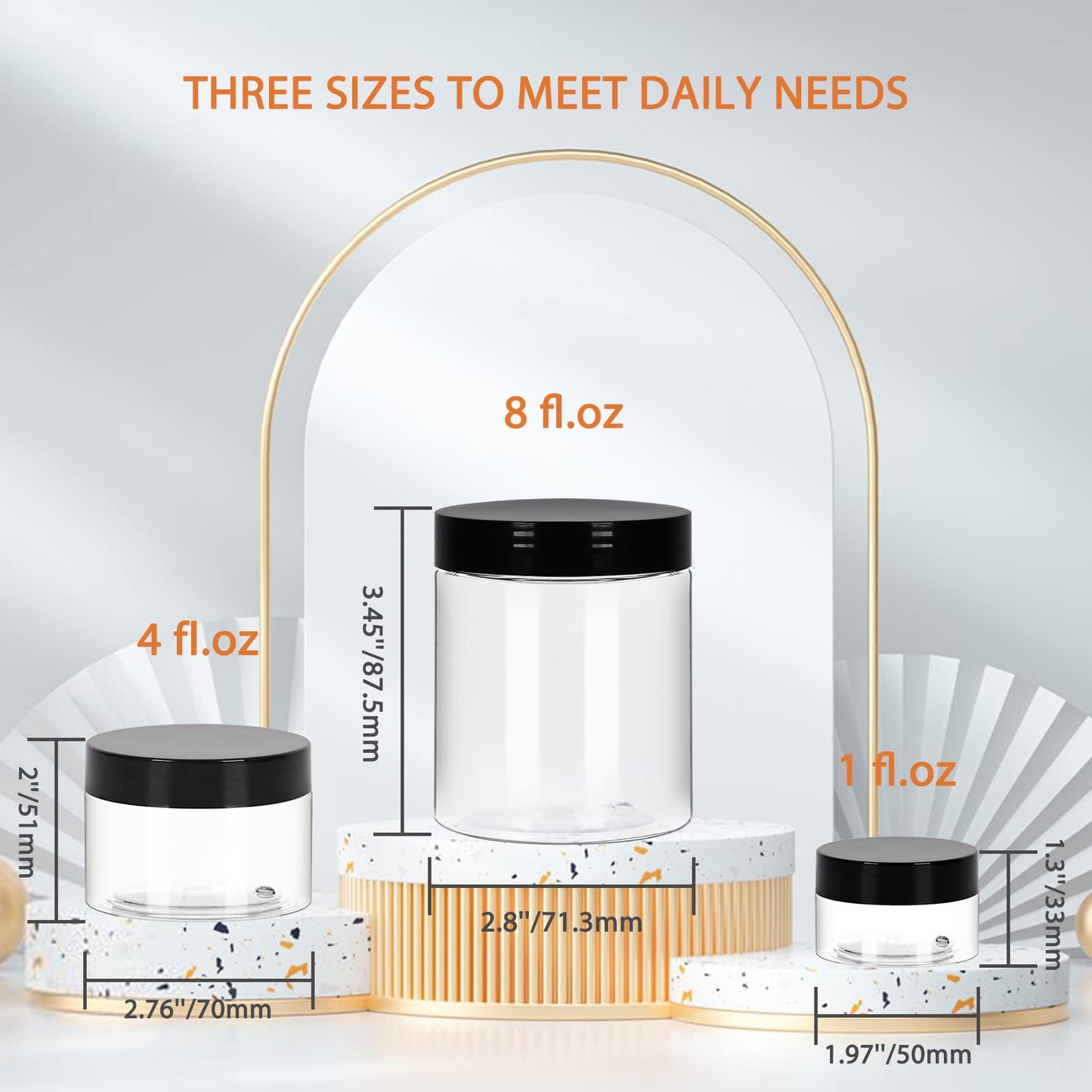 4 oz Small Travel Size Containers 48 Pack, Clear Plastic Jars with Leakproof Tight-Seal Black Lids, Durable Refillable Cosmetic Storage for Toiletries, Lip Balm, Lotion, Cream, Slime, Great Value Set