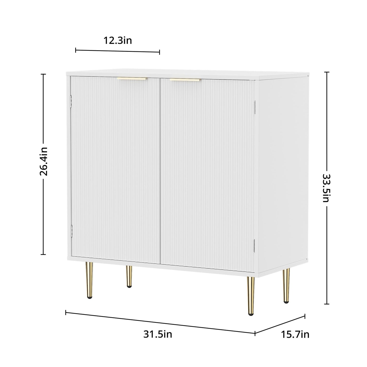 Housoul Fluted Cabinet with Storage, 2 Doors Sideboard Buffet, Modern Accent Cabinet with Adjustable Shelves, Entryway Cabinet for Dining Room, Living Room, Kitchen, White