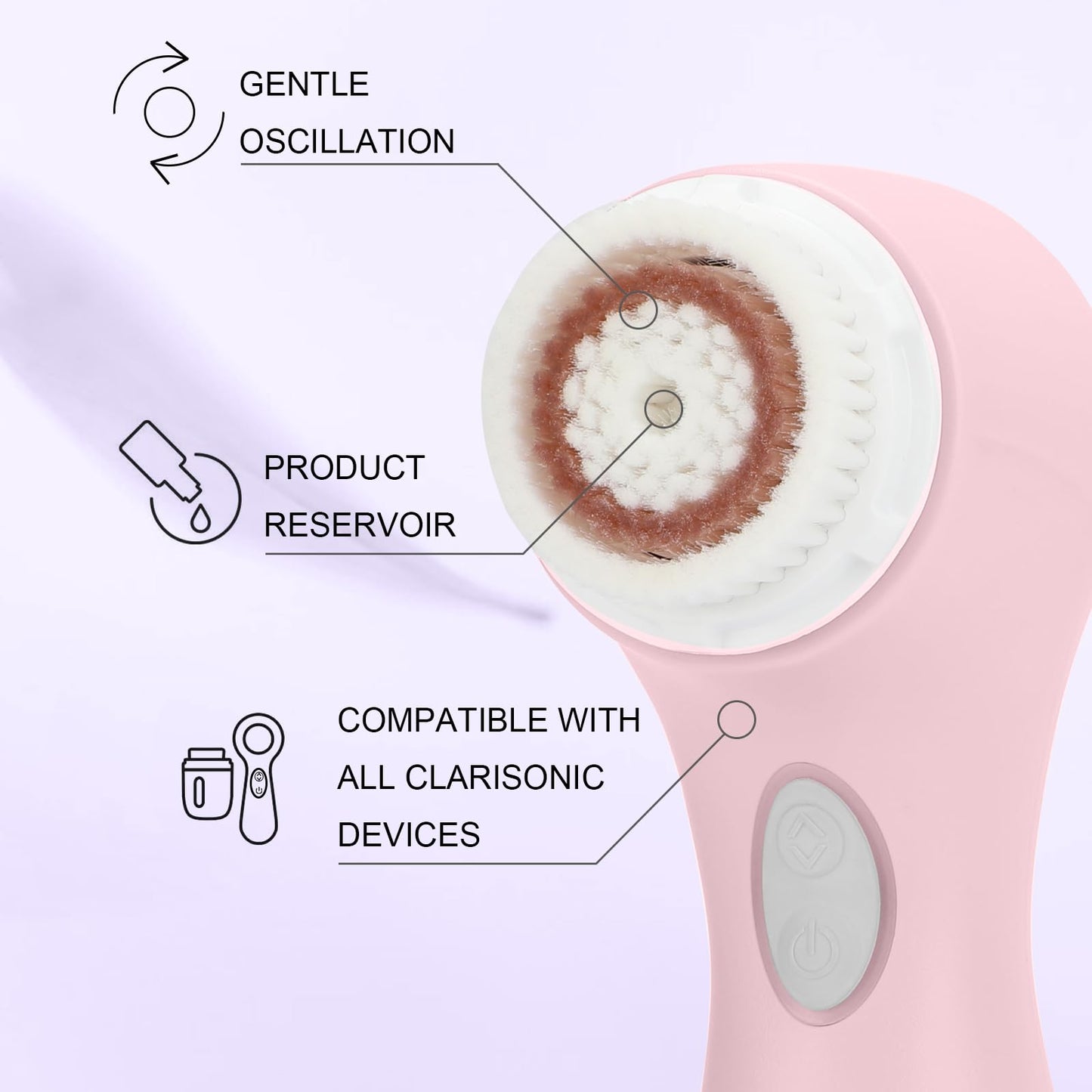 Mia 2 Electric Face Cleansing Brush with 2 Brush Heads, Sonic Facial Brush for Deep Cleaning & Exfoliation, Waterproof Rechargeable (Pink)