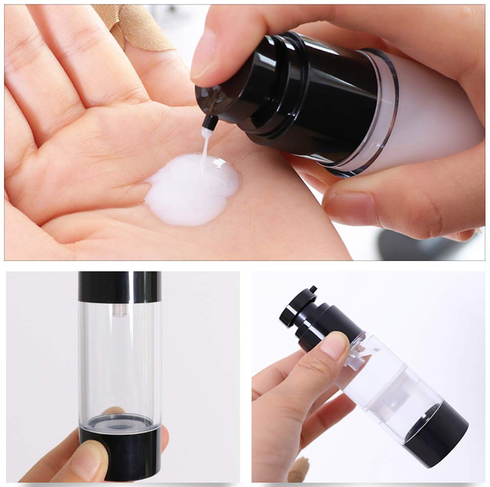 Tvoip 4Pcs/Lot 10ml/15ml/20ml/30ml, Airless Vacuum Pump Home Travel Lotion Bottles Refillable Cosmetics Packing dispenser (Black)