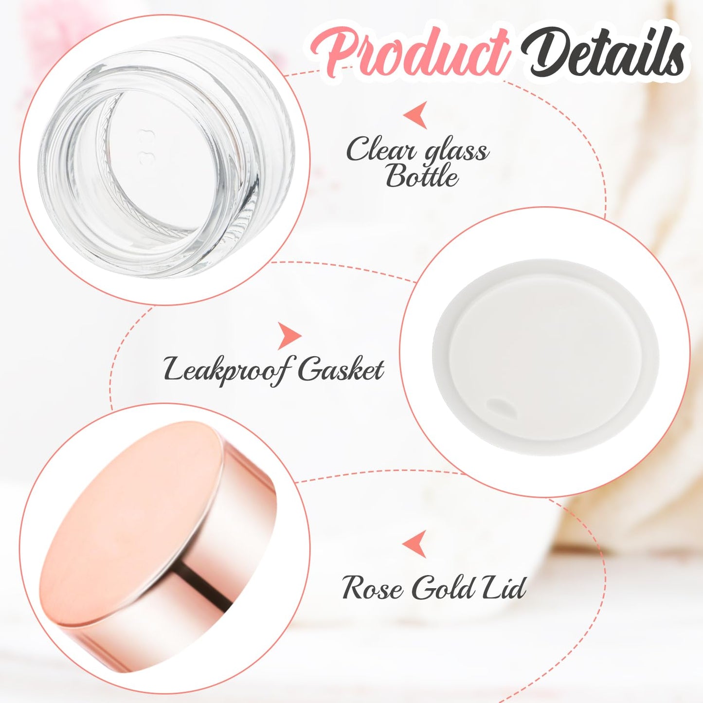 12 Pcs 15g/0.5oz Glass Jars Mini Round Canning Jar Clear Empty Cosmetic Container with Rose Gold Lid for Lip Scrub Cream Lotion Ointments Powder Beads