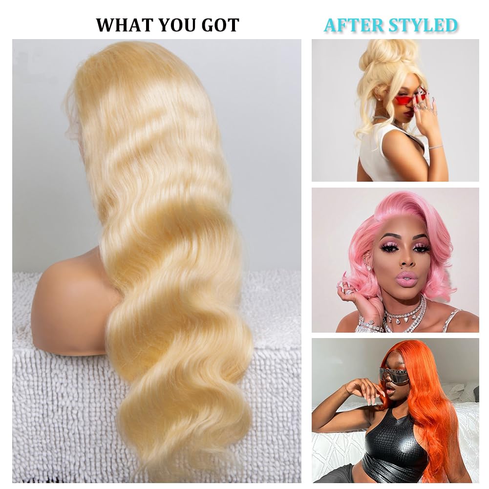 CUTE BEIN 30 Inch 613 Blonde Lace Front Wig Human Hair,13X6 HD Transparent Body Wave Lace Front Wigs Human Hair, 200 Density Blonde Glueless Wigs 613 Lace Frontal Wig Pre Plucked