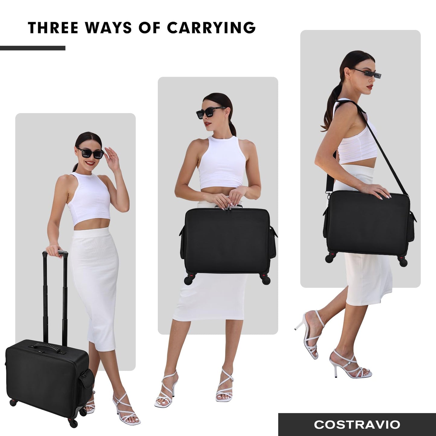 Rolling Makeup Case Cosmetology Case on Wheels Extra Large Cosmetic Artist Bag Portable TravelCase for Hairstylists Nail Tech Traveling Professional Make Up Train Suitcase Carts Trolley, Black