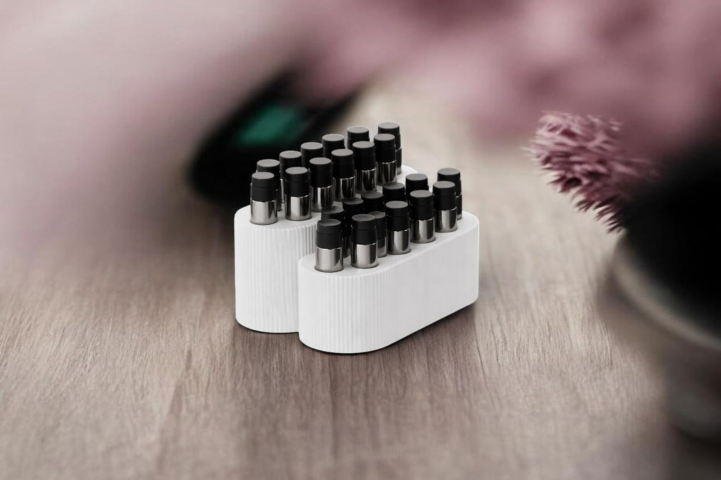 Gallery of Drip Perfume Sample Organizer for Vanity – 2 Tier Fragrance Storage for Mini Perfume Vials, Makeup & Skincare Organizer for Bathroom Counter or Desk, Gift for Her (White)