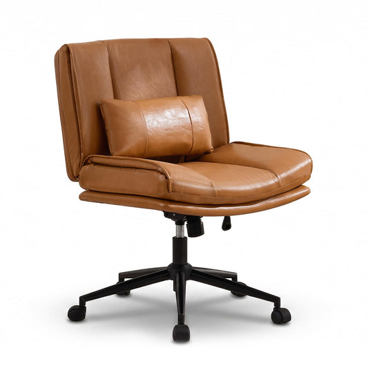 BIAOZHIKE Armless Criss Cross Office Chair with Wheels,PU Leather Brown