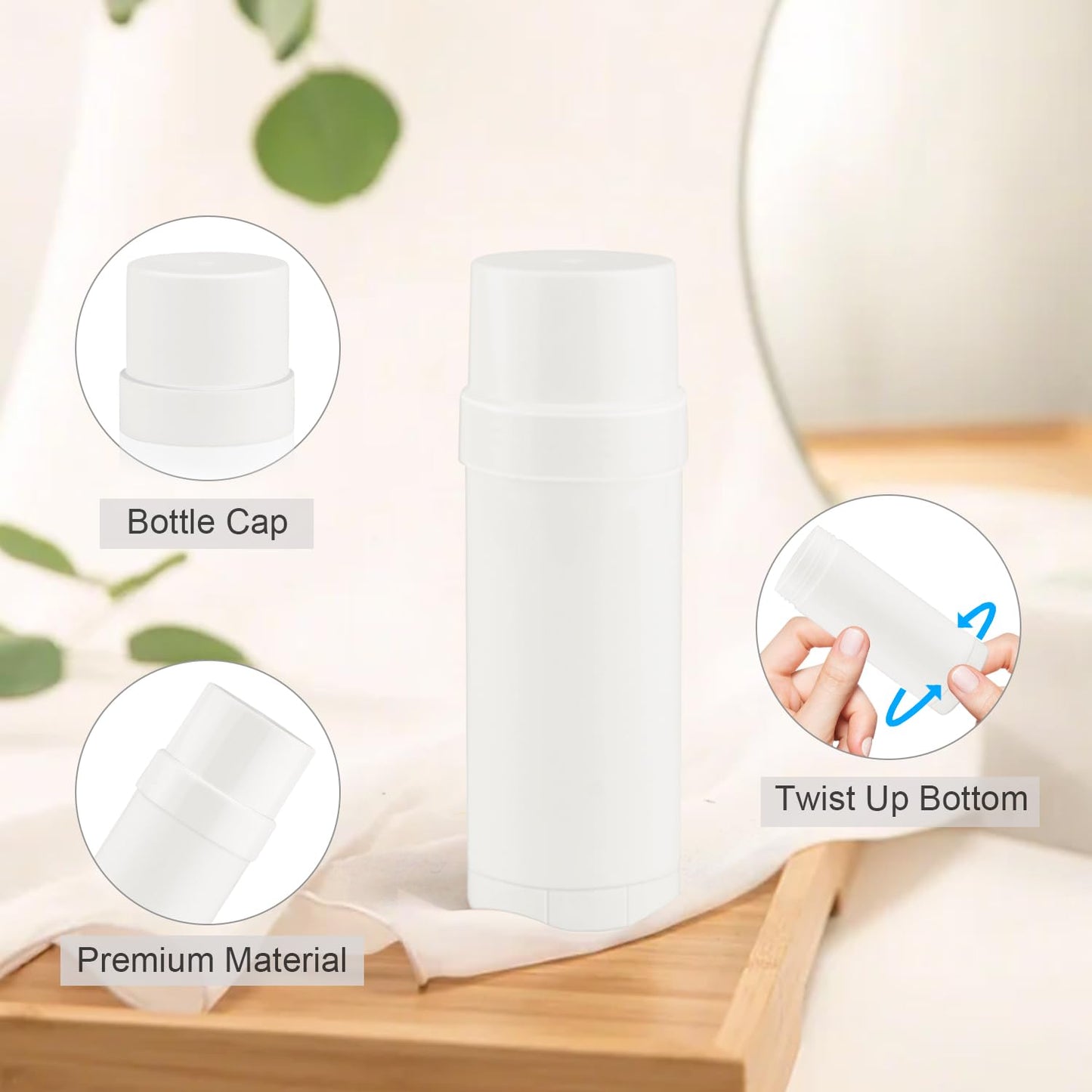Mirrline 60ml/2oz White Deodorant Containers Plastic Twist Up Filling Bottle Refillable Deodorant Holder Stick for Crayon Lip Balm Chapstick Sunscreen Lotion Bar - 12 Pack