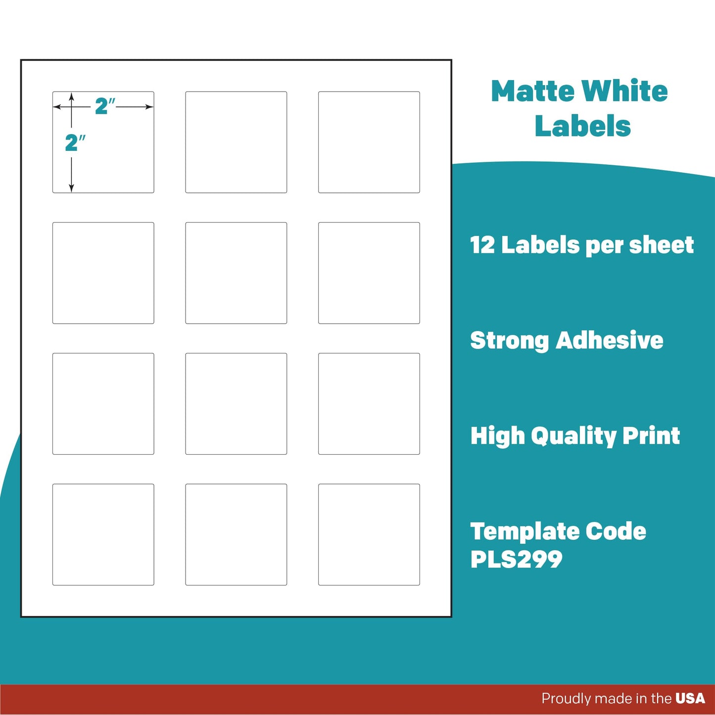 Premium Label Supply White Sticker Square Labels with Bleed – 2" x 2" – Laser/Inkjet Compatible – (12 per Sheet), 25 Sheets – 300 Total Adhesive Labels
