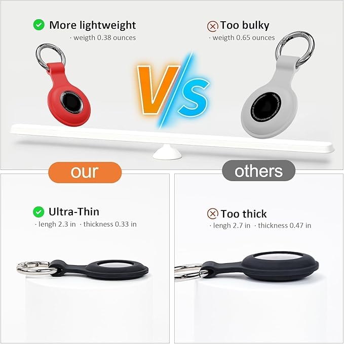 Upgraded for AirTag Holder with Clear Cover Full Coverage Case Keychain for Air Tag, Silicone for Air Tagholder 4 Pack for Apple GPS Tracker Item Tag Finders, Black/White/Blue/Red