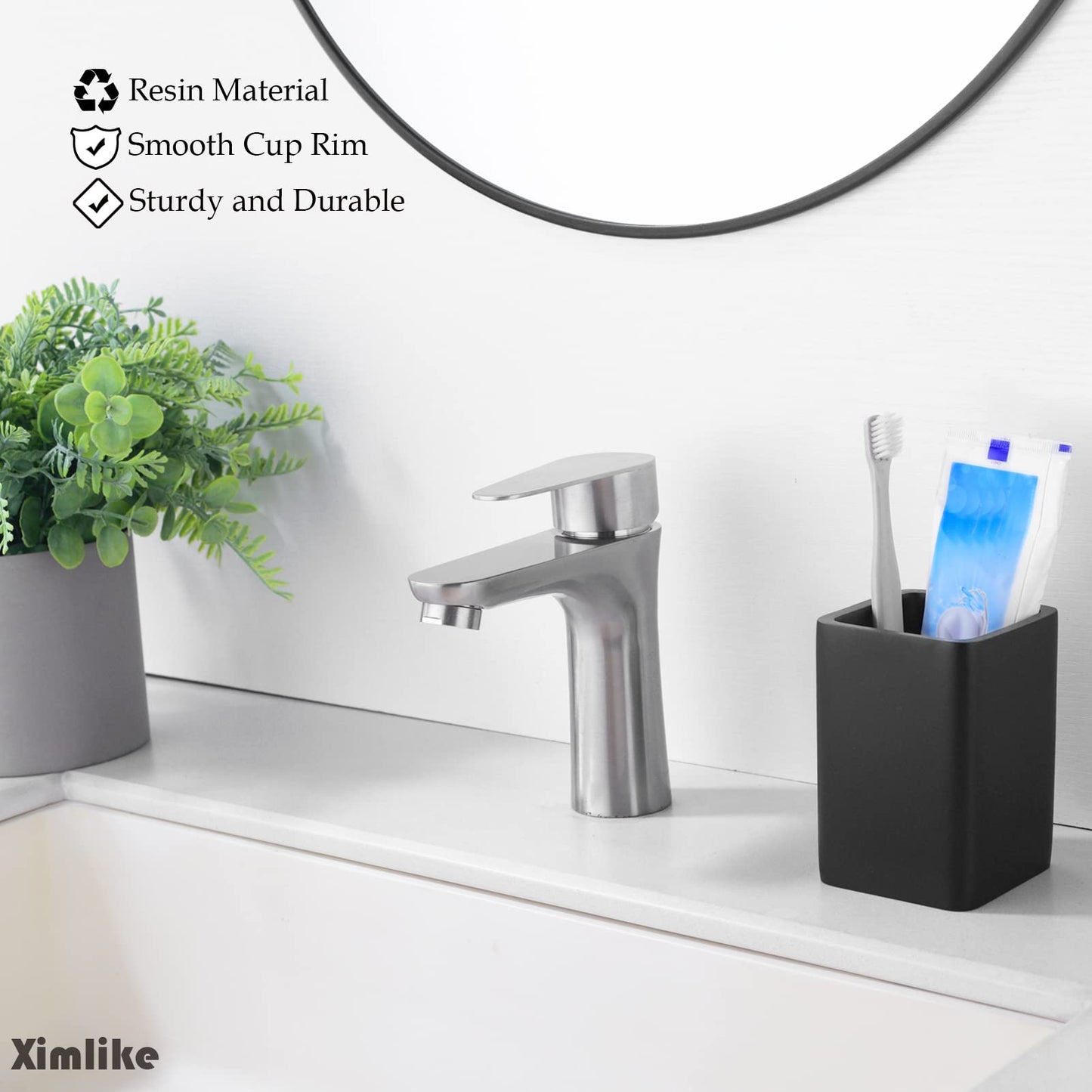 XIMLIKE Matte Black Tumbler Cup for Bathroom, Toothbrush Holder for Vanity Countertop Makeup Brushes Holder Pen Container Organizer Resin