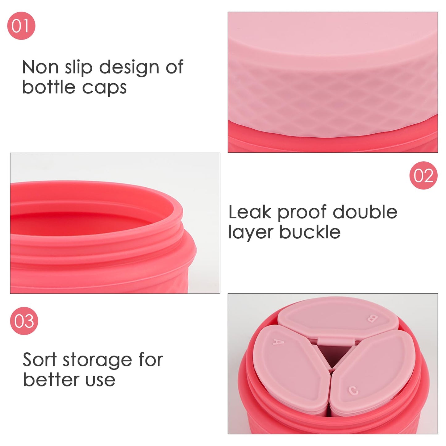 Adorila 2-Pack Silicone Travel Makeup Containers, 0.34oz/10ml TSA Cream Jars, 3-in-1 Modular Skincare Storage Case (Blue, Pink)