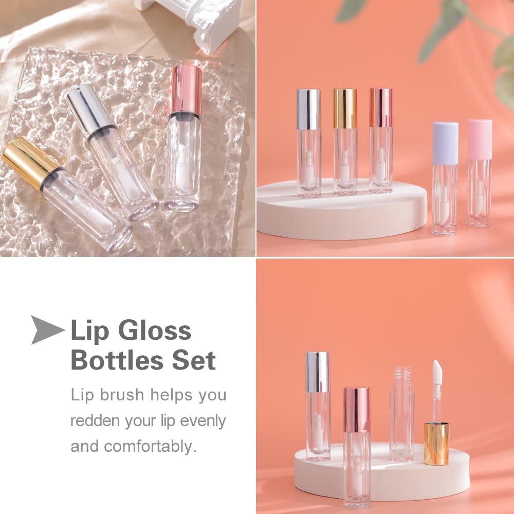 YITOU 12PCS Lip Glaze Bottle Empty 5ml, Transparent Cosmetic Containers with Applicator Lip Gloss Tube Making Kit Lipstick Bottle for Homemade Foundation Sample Cute Bulk Wholesale(0.81oz)
