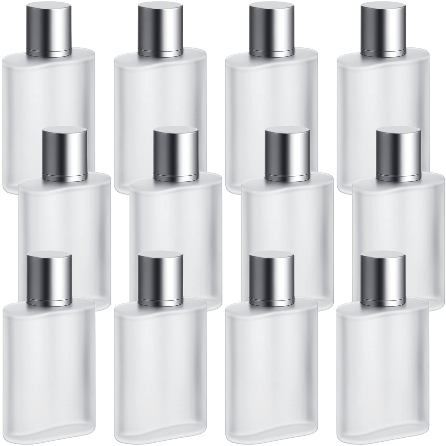 Tessco for you 12 Pcs 50/100ml Frosted Glass Bottle Perfume Atomizer Refillable Spray Empty Perfume Dispenser Fine Mist Atomizer Cosmetic Container for Travel Men Women (3.4 Ounces,Silver Gray)