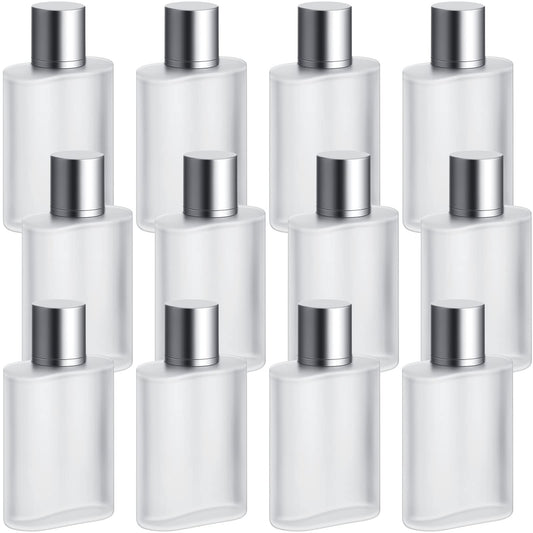 Tessco for you 12 Pcs 50/100ml Frosted Glass Bottle Perfume Atomizer Refillable Spray Empty Perfume Dispenser Fine Mist Atomizer Cosmetic Container for Travel Men Women (3.4 Ounces,Silver Gray)