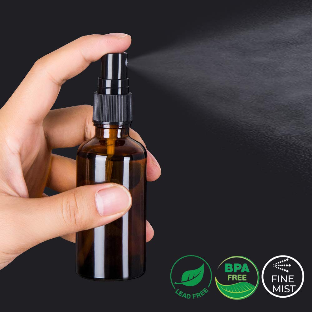 hmaimas Small Amber Glass Spray Bottles For Essential Oils, 2oz Empty Fine Mist Mini Spray Bottles, Set of 18