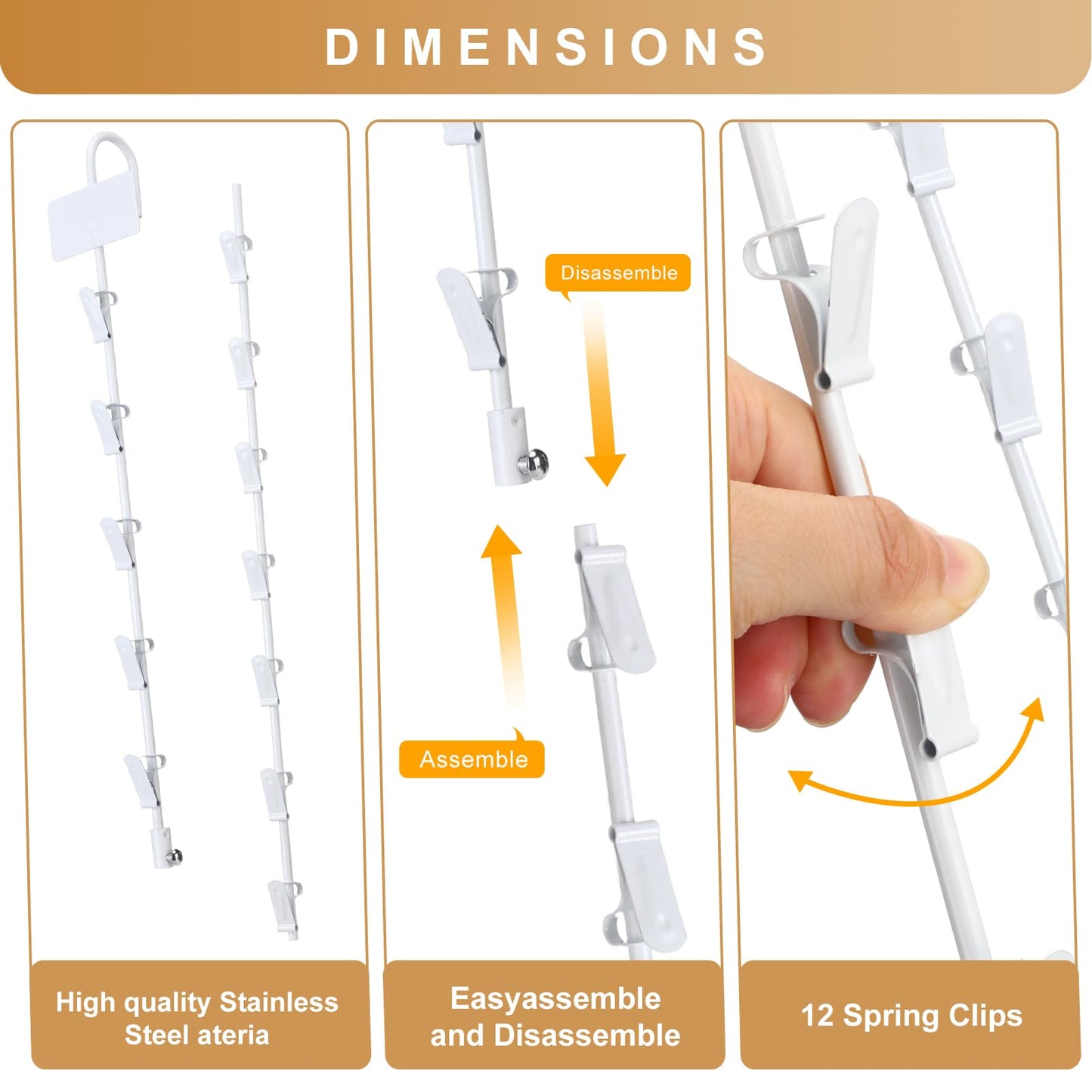 Tandefio 6 Pcs Chip Rack Strips Merchandising with 12 Clips 30.7" Long Metal Hanging Display Strips with Label Header for Chips, Candy Bars, Snacks for Party Concession Store Retail (White)