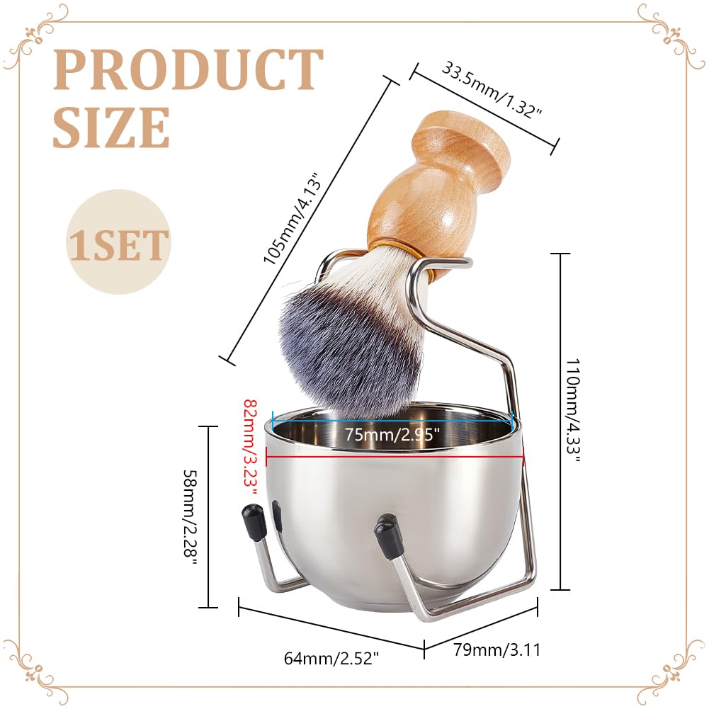 CRAFTYMELODY Shaving Brush Set for Men Platinum 3 In 1 Badger Hair Shaving Brush with Wood Handle Stainless Steel Shaving Bowl and Wet Shave Stand Perfect for Bearded Man Fathers Day Present