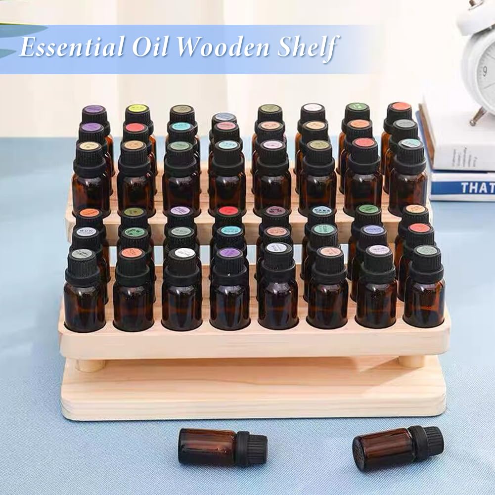 SUPERFINDINGS 1 Set 90 Slots Wooden Lipsticks Holder 3 Tier Tube Display Shelf Wood Tool Rack Wooden Essential Oil Display Storage Organizer for Cosmetic Lip Gloss Tool, Slot IDxT: 0.8"x0.4"