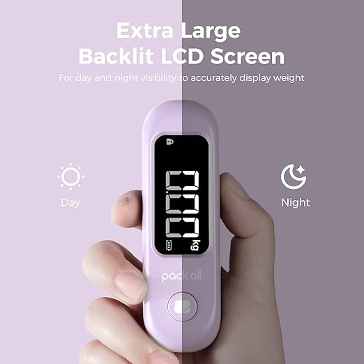 pack all 110 Lbs Luggage Scale, Digital Handheld Baggage Scale, Travel Suitcase Weight Scale with LCD Display, Battery Included, Purple