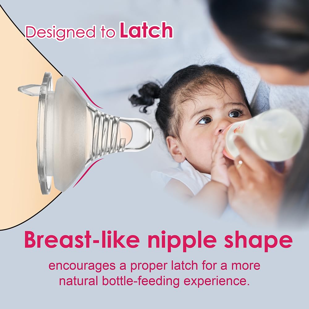 Nenesupply 4 Sets of Nipple Ring and Cap Compatible with Nenesupply Baby Bottle Silicone Bottle Avent Bottle Nipple Collar Anti Colic Level 2 for 1+ Month Infant Slow Flow for Newborn Babies