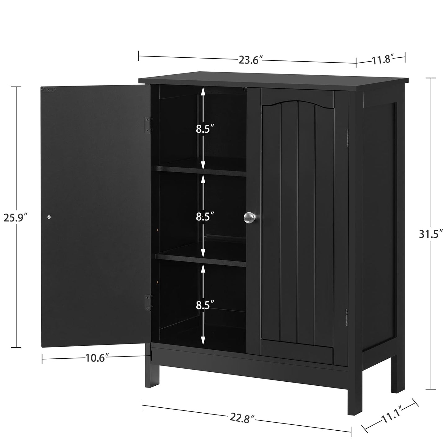 Iwell Bathroom Cabinet, Bathroom Storage Cabinet with 2 Doors & 3 Shelves, 3 Heights Available, for Living Room, Entryway, Kitchen, Home Office, Black