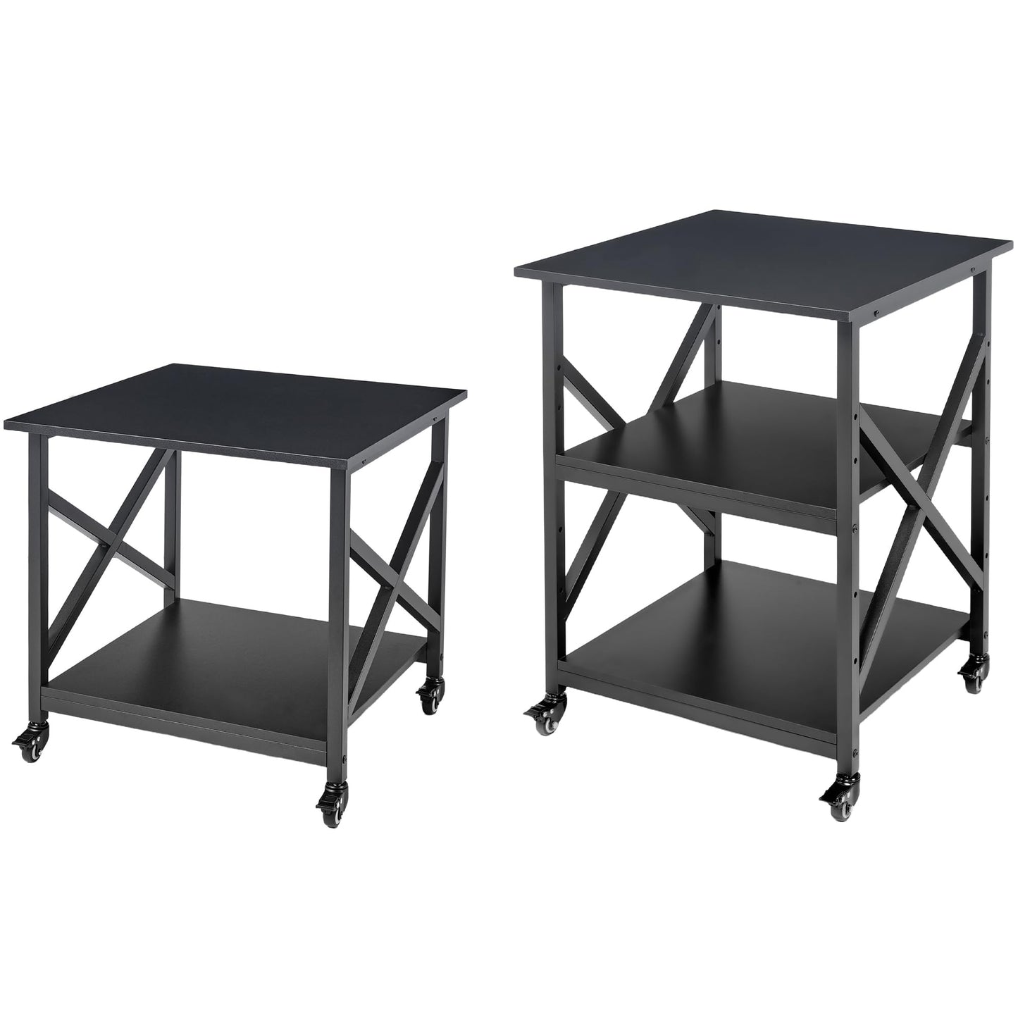Fannova 23.6 x 23.6 Inches Large Printer Stand, Square Printer Table with Height Adjustable Storage Shelf, Rolling Printer Cart with Industrial Wheels for Home Office - Black