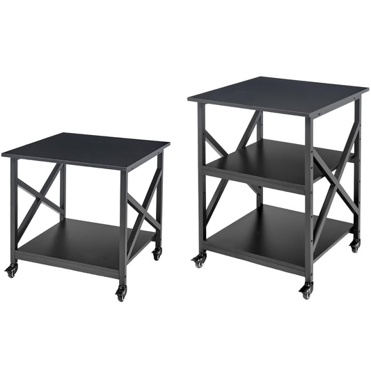 Fannova 23.6 x 23.6 Inches Large Printer Stand, Square Printer Table with Height Adjustable Storage Shelf, Rolling Printer Cart with Industrial Wheels for Home Office - Black