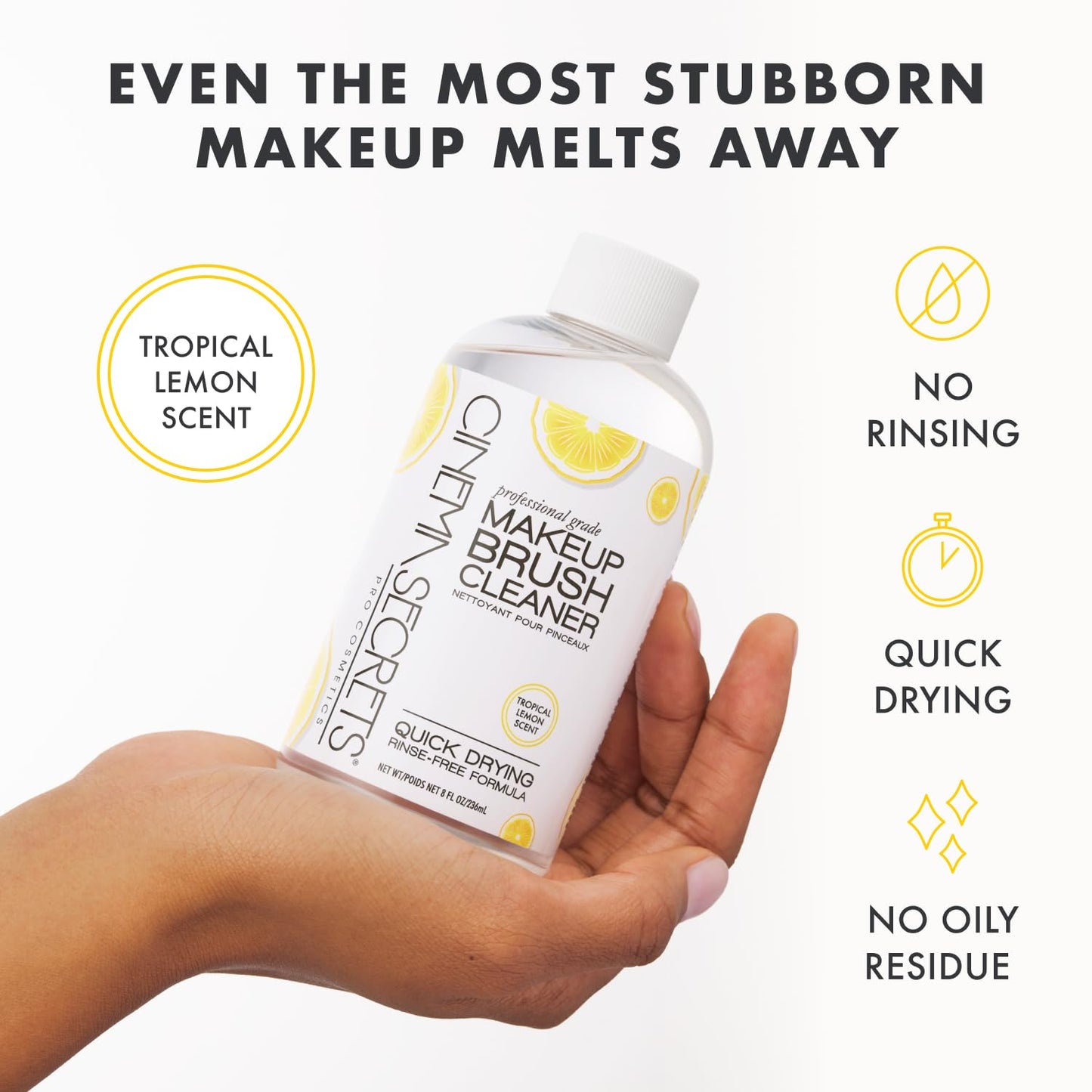 Cinema Secrets Original Makeup Brush Cleaner Kit - Professional Cleanser + Cleansing Tin for Makeup Brushes - Quick-Drying, Rinse-Free Formula - Removes Stubborn Waterproof Make Up - Lemon (8 fl oz)