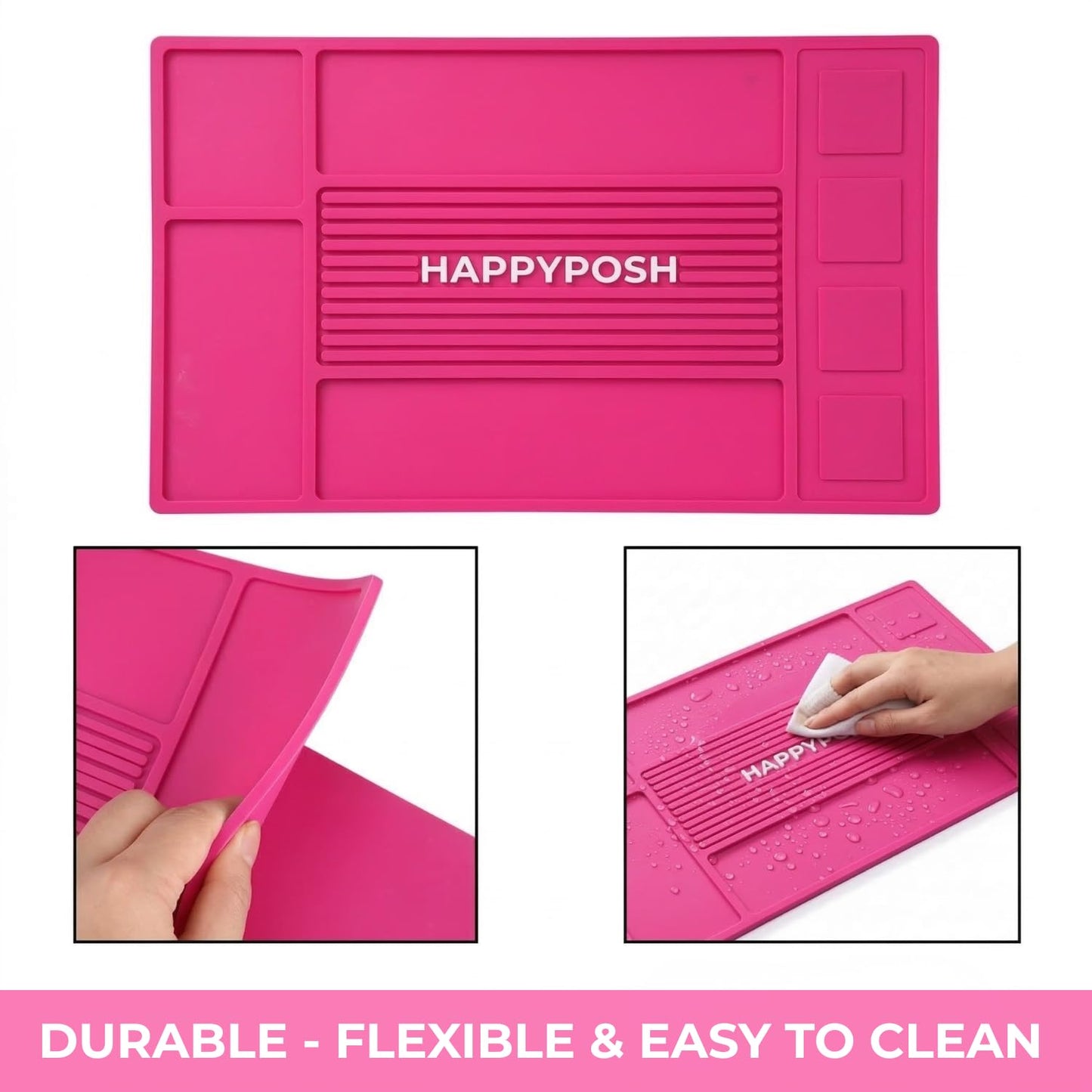 HAPPYPOSH Magnetic Barber Mat, Magnetic Barber Mats For Clippers and Supplies, Barbershop Pad for Station, Beauty Salon Table Mat, Barbering Tool Organizer for Pro Hairstylist, Pink