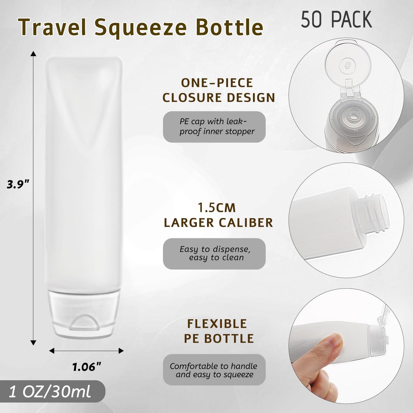 50 Pack Travel Size Plastic Squeeze Bottles,30ml/1 Fl. Oz TSA Approved Empty Makeup Toiletry Cosmetic Container Tubes With Flip Cap for Toothpaste,Shampoo,Lotion,Face Wash- Minimalist Traveler's Must