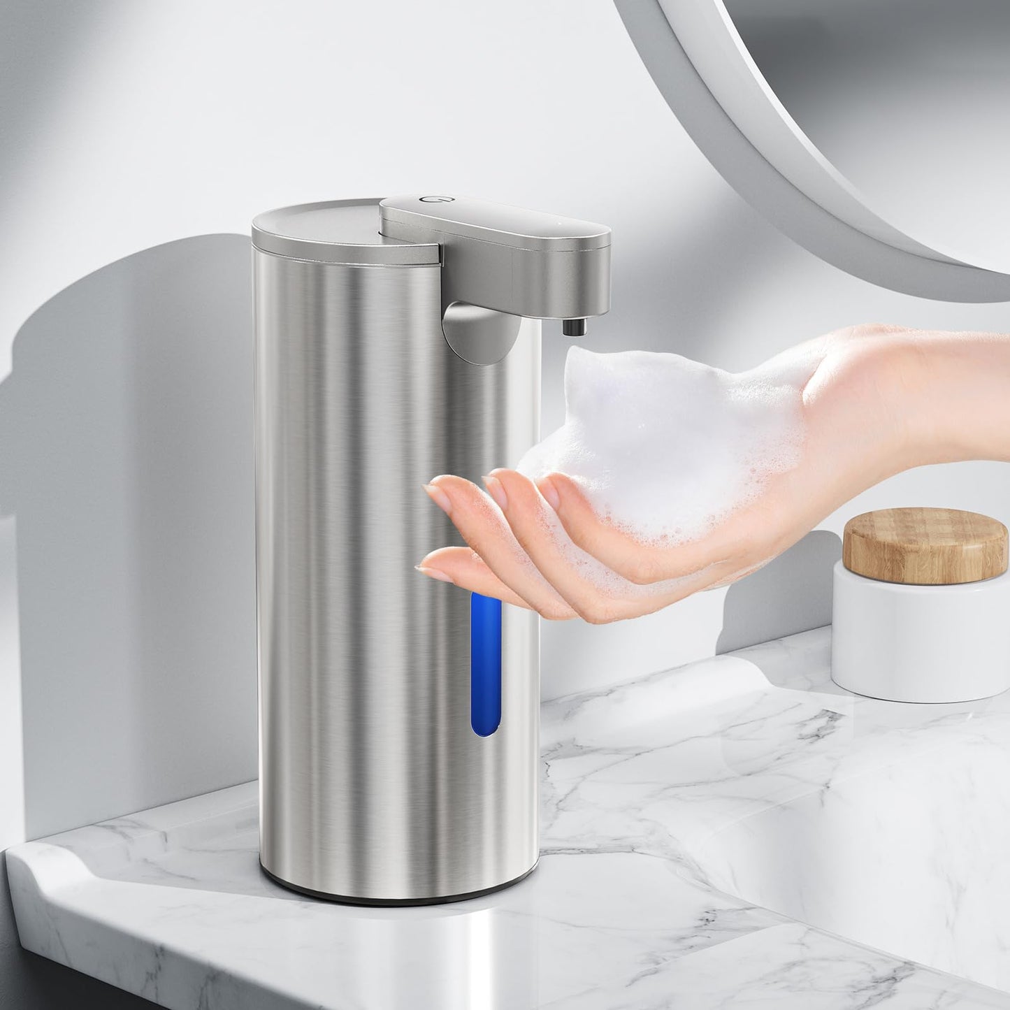 Fantictas Touchless Foaming Soap Dispenser, Stainless Steel Automatic Foam Soap Dispenser, USB-C Rechargeable Sensor Pump with 3 Adjustable Levels, 11.5 oz for Bathroom & Kitchen
