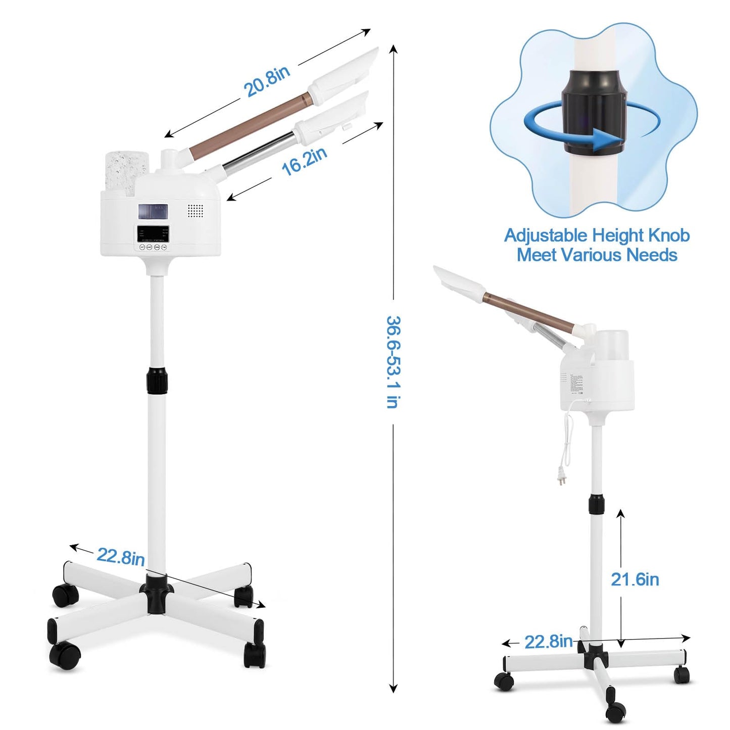 Professional Facial Steamer, 2 in 1 Facial Steamer with Ozone and Hot & Cold Mist for Facial Deep Cleaning and Hydration, Esthetician Steamer on Wheels, Ideal for Spa, Salon and Home Use