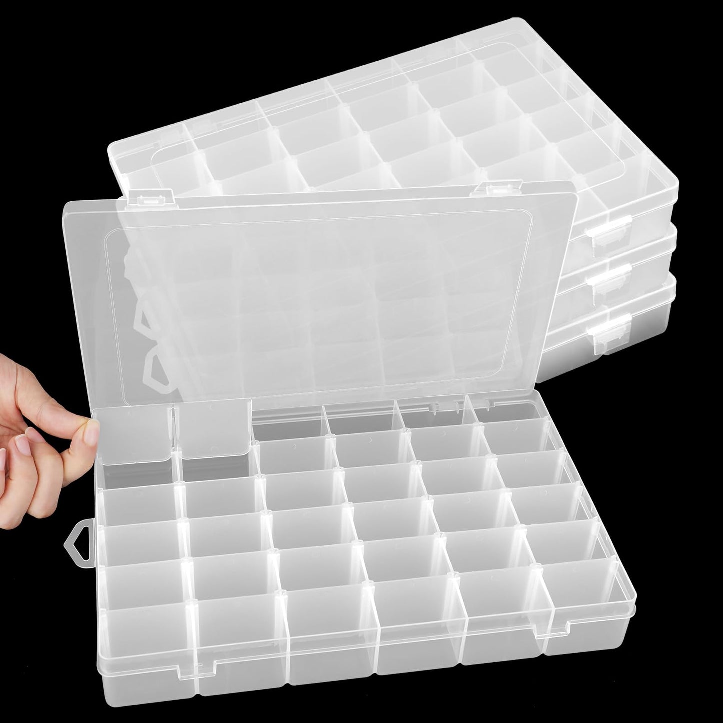 Sopoloray 4 Pack 36 Grid Bead Organizer Box with Removable Dividers, Clear Plastic Organizer Box, Craft Storage Containers for Beads, Jewelry, Fishing Tackle, Thread, Screws, DIY Small Parts