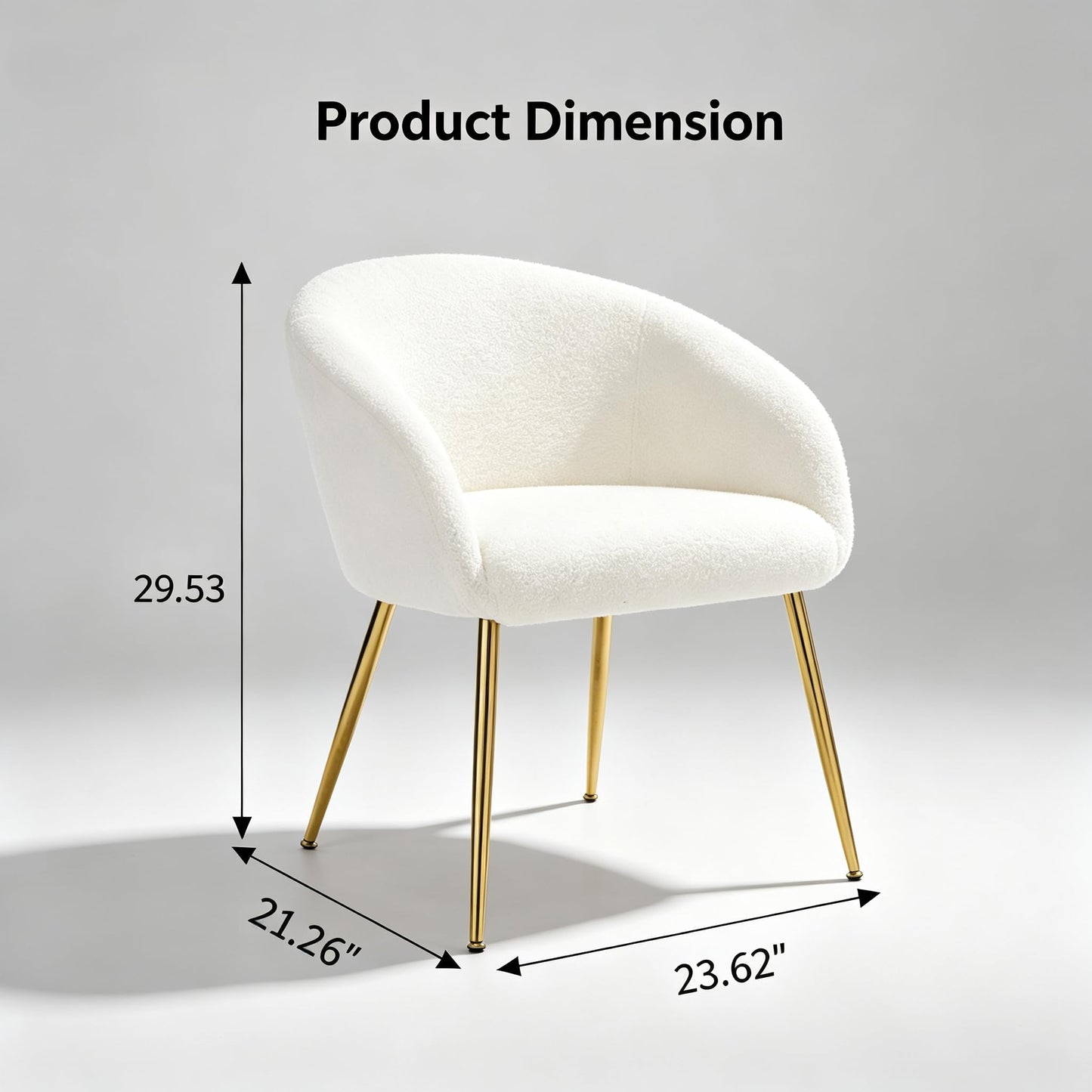 YDcosyfy Modern Small Accent Chair, Comfy Sherpa Makeup Vanity Chair with Golden Metal Legs, Decorative Chair no Wheels for Living Room, Dressing Room, Bedroom, White