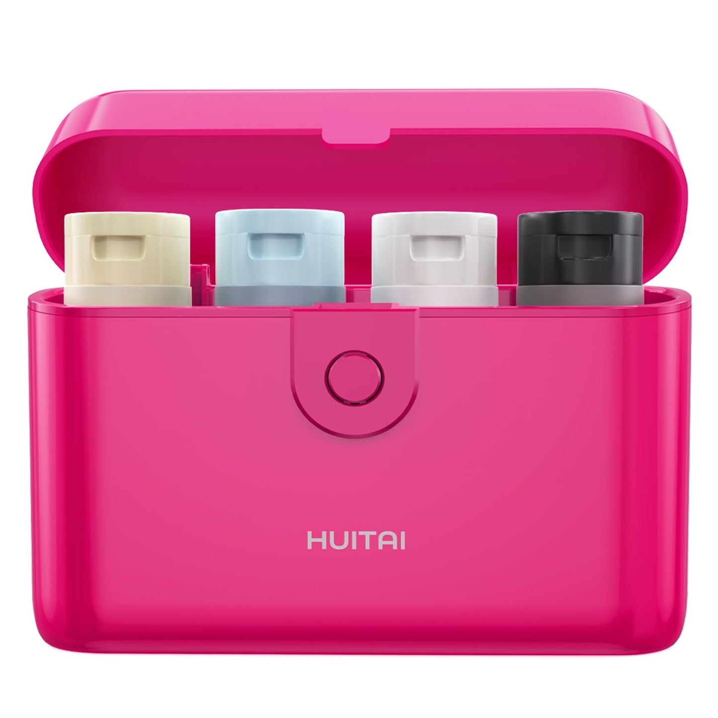 HUITAI Travel Bottles with Case, 4x2oz TSA Approved, Leak-Proof, Press to Unlock, Compact & Portable Travel Toiletries (Hot Pink)
