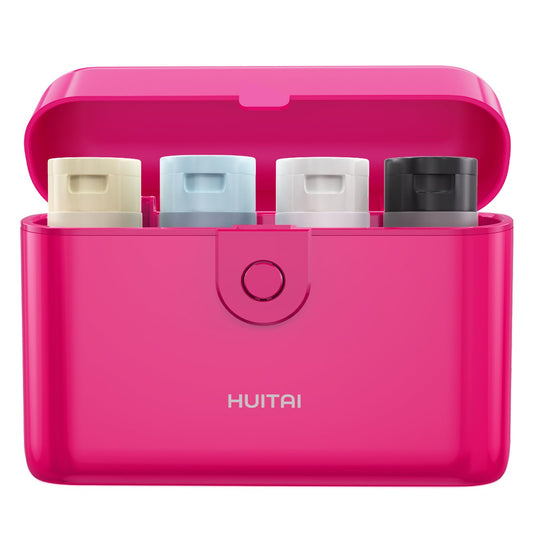 HUITAI Travel Bottles with Case, 4x2oz TSA Approved, Leak-Proof, Press to Unlock, Compact & Portable Travel Toiletries (Hot Pink)