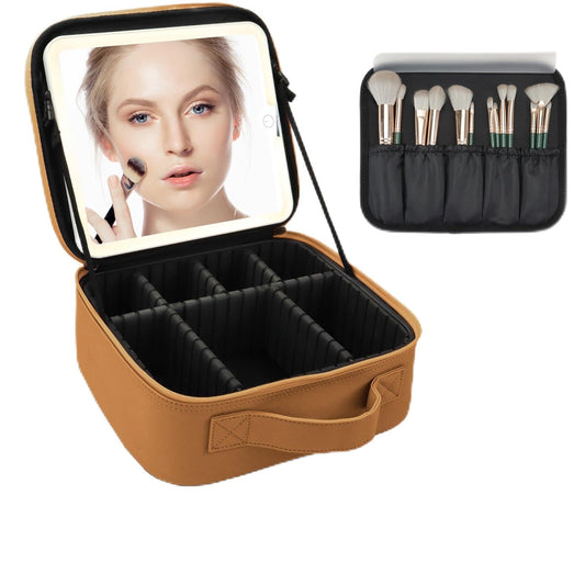 MORMID Makeup Bag with Led Mirror,Large Vanity Makeup Cases with 3 Color Setting,Portable Storage and Adjustable Dividers,for Women and Makeup Artists Cosmetic Organizer Travel Makeup Bag-Brown