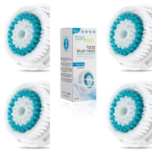 benvesa Deep Pore Replacement Brush Heads – Compatible with Clarisonic Mia 1, Mia 2, Mia Fit, Alpha Fit, Smart Profile Uplift – 4 Pack