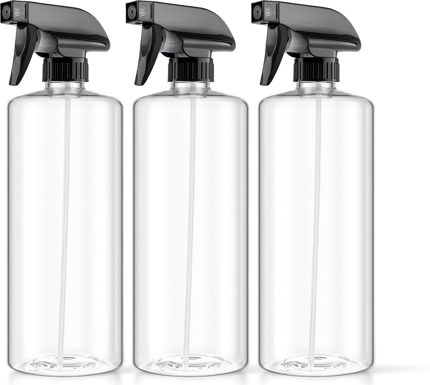 Bar5F Plastic Spray Bottles with Trigger, 32 oz | Leakproof, Empty, Adjustable Fine to Powerful Sprayer, Refillable | Water Plants, Cleaning Solutions | Crystal Clear | Pack of 3 (Medium)