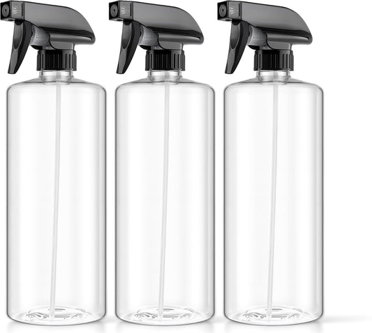 Bar5F Plastic Spray Bottles with Trigger, 32 oz | Leakproof, Empty, Adjustable Fine to Powerful Sprayer, Refillable | Water Plants, Cleaning Solutions | Crystal Clear | Pack of 3 (Medium)