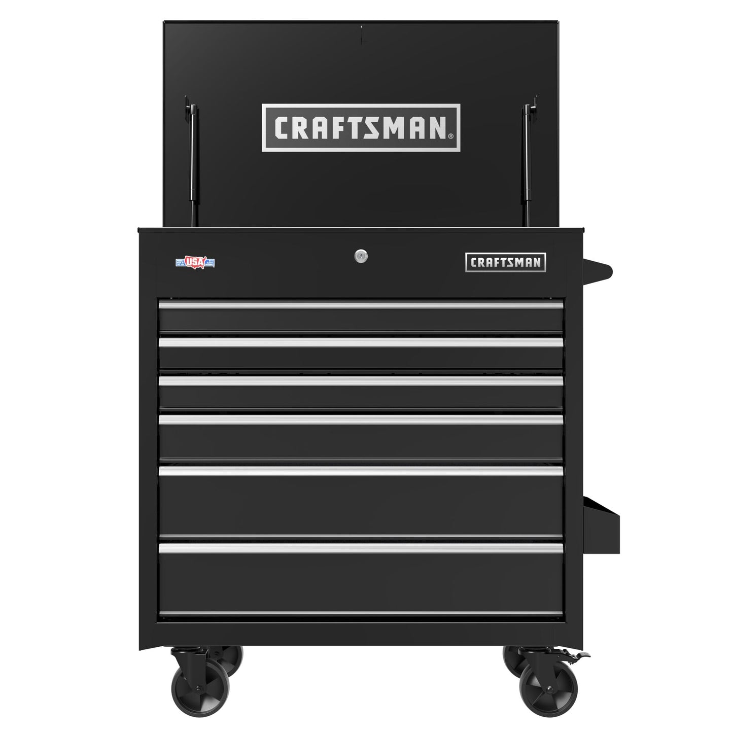 CRAFTSMAN Tool Chest with Wheels, Full Bank Utility Cart, Six Soft-Close Drawers, Power Outlets, Side Tray, Storage Cart, Heavy Duty Casters, 37 x 21 x 41 Inch, Black (CMSTUC06BK)