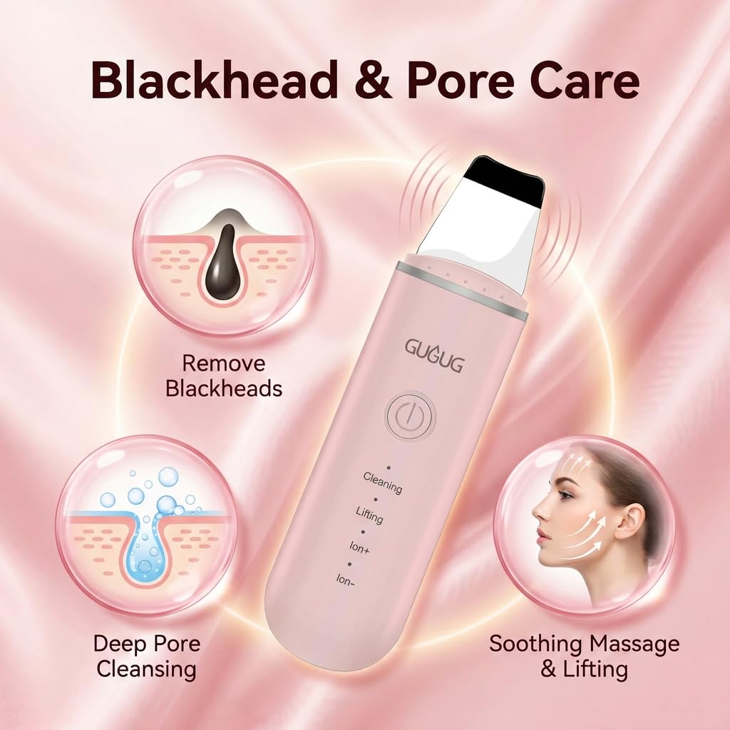 GUGUG Skin Scrubber Face Spatula - Skin Spatula Blackhead Remover Pore Cleaner with 4 Modes, Skin Care Tools-Pink