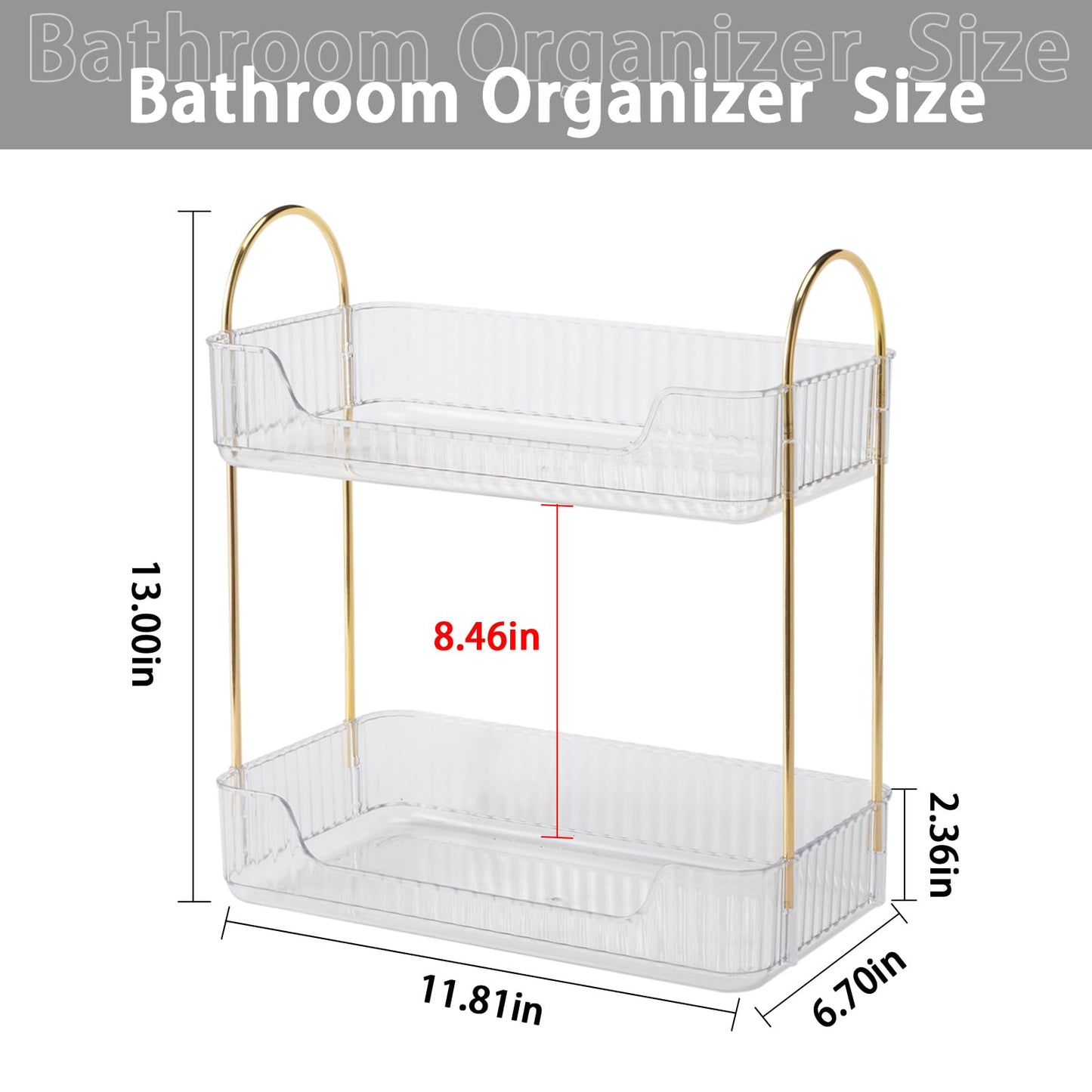 shuang qing 2 Tier Bathroom Counter Organizer Countertop Storage, Cosmetics Skincare Shelf Organizer, Makeup Organizer Perfume for Dresser Vanity Tray, Spice Rack Organizer for Kitchen - Clear