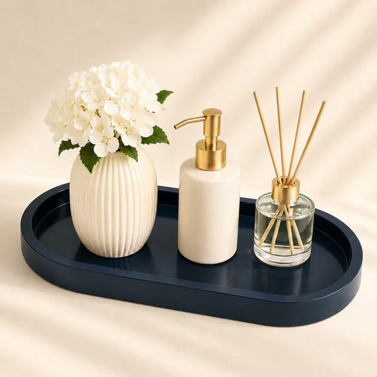 QOLyabnbn 12" Bathroom Counter Tray,Vanity Tray,Decorative Tray,Perfume Tray,Jewelry Tray, Coffee Table Tray,Soap Tray, Thickened Small Tray for Makeup,Perfume,Candles,Keys,Trinkets,Dark Blue,1 Pack
